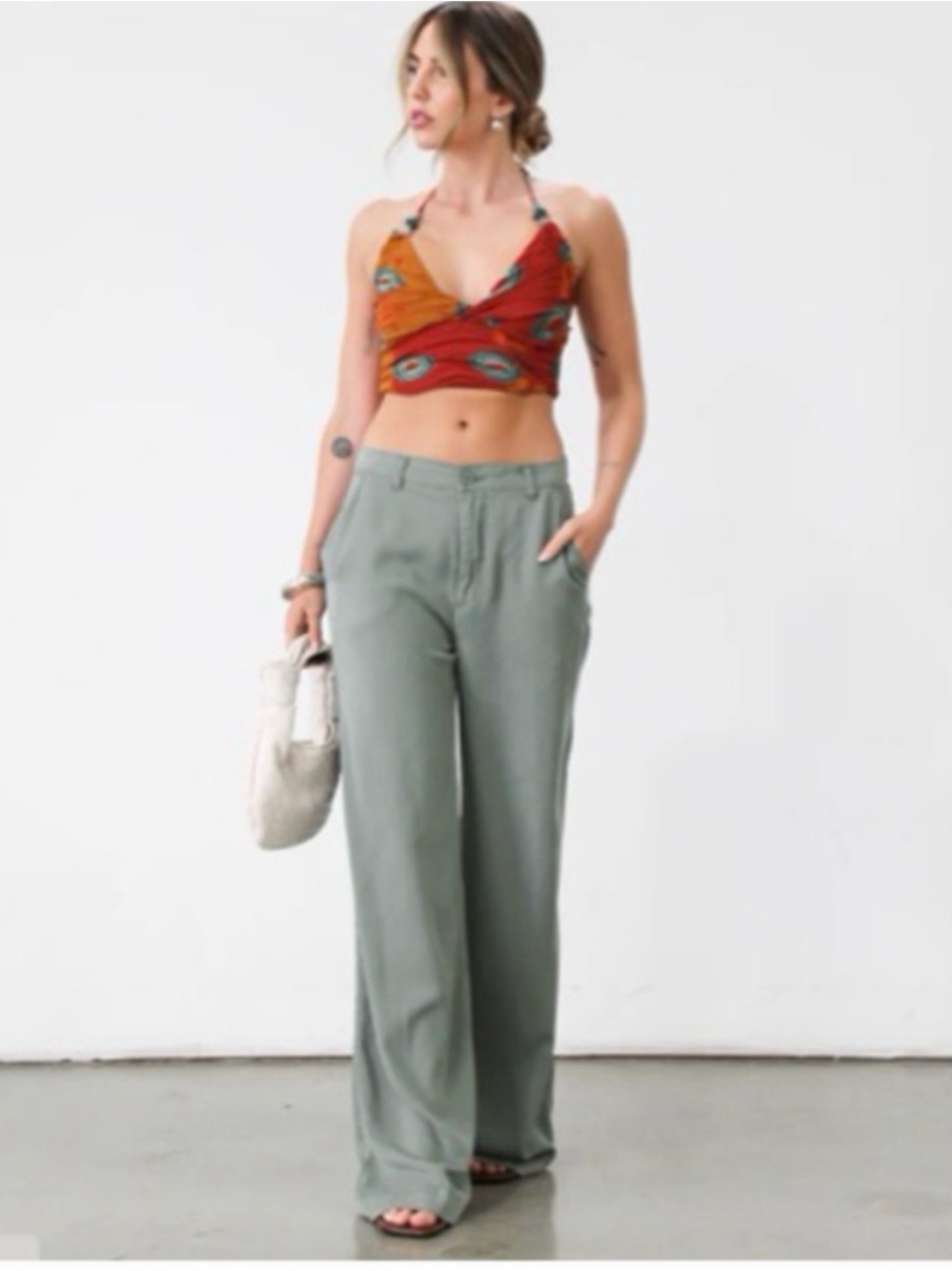 Pistola Jadyn Low Slung Palazzo Pant Women's 27 Olivine Wash Wide Leg Cotton